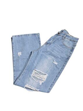 NWOT | Light Wash Distressed High-Rise Wide Leg Jeans XXL